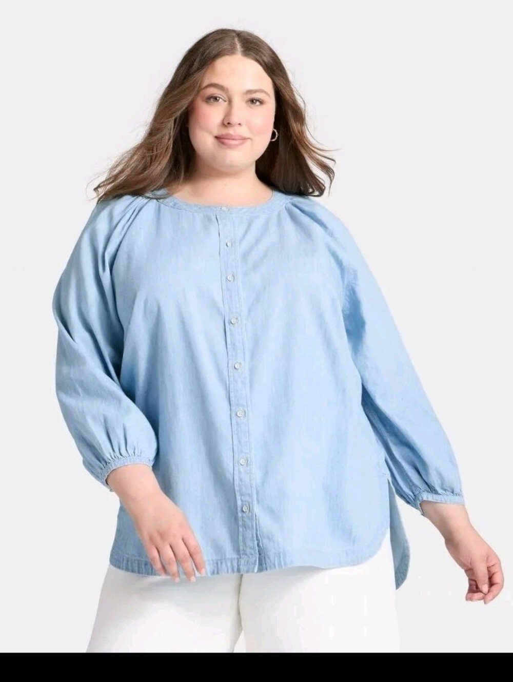 Universal Thread Women's Poet Button-Down Denim Shirt Light Wash Size XXL